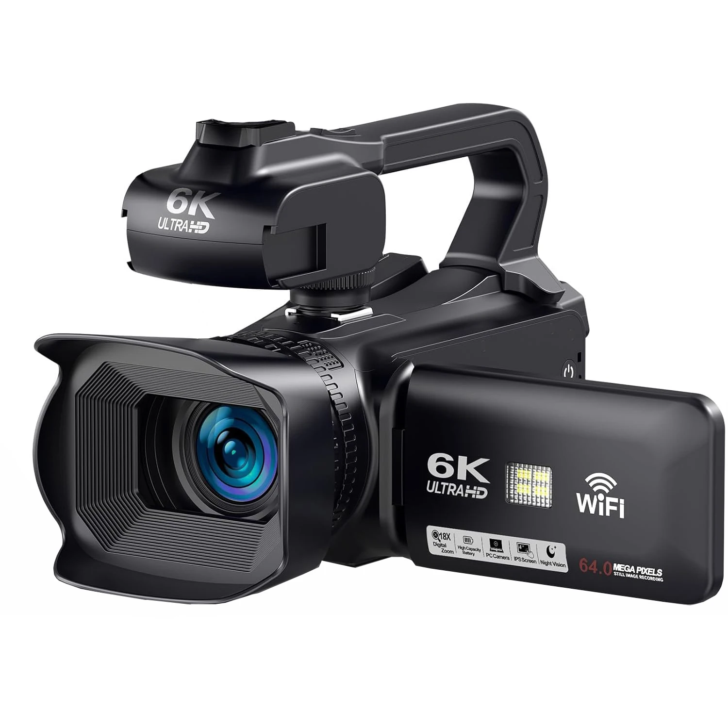 6K Digital Video Camera Camcorder 64MP UHD with Night Vision, WiFi