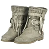 LM5163 winter belt buckle rivet folk tassel boots color matching flat calf boots female