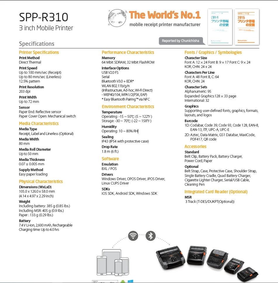 BIXOLON Spp-r310 3" Mobile Printer Receipt or Labels Bluetooth Ser USB Belt Clip for sale online 