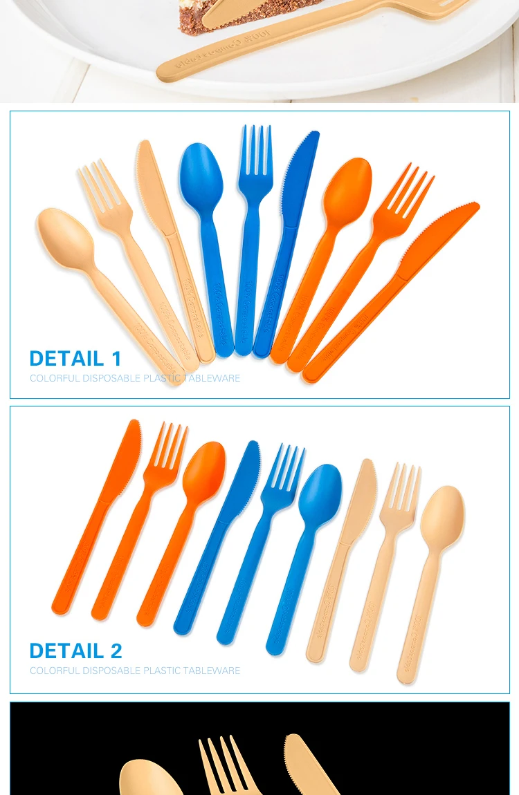 Cutlery with Napkin Colorful PLA Plastic Wholesale Disposable Flatware Sets Support Top Level Quality Knife Spoon Fork S