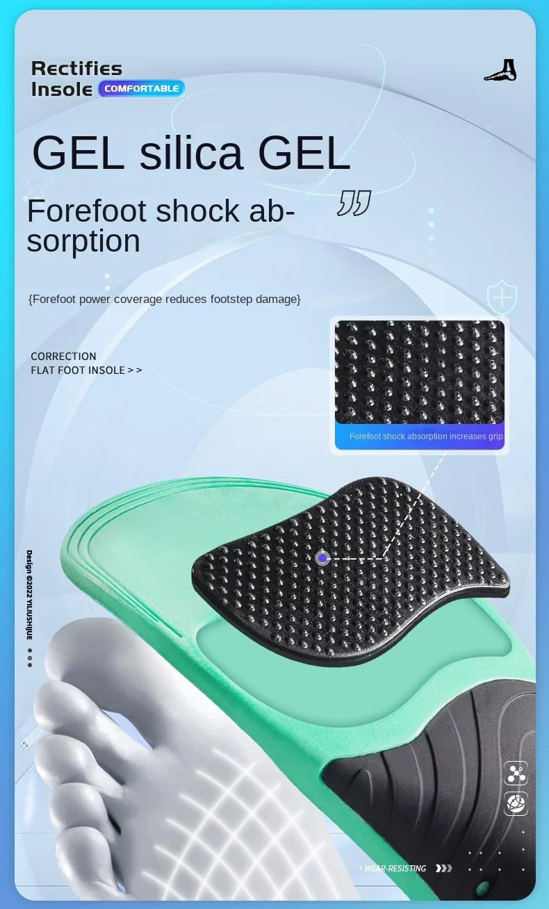 Sports Comfort Insole for Men Women High Arch Support Flat Bottom Sweat Absorbent Breathable Walking Posture Trainer Insole
