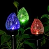 China manufacturer Yard-Color Changing and White-3 Pack Cracked Glass Flame Shaped Dual LED Solar Garden Lights for Path, Patio