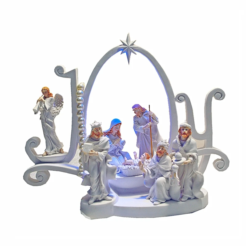 Nativity Scene With Led Light Handpainted Christmas Figurine Decor