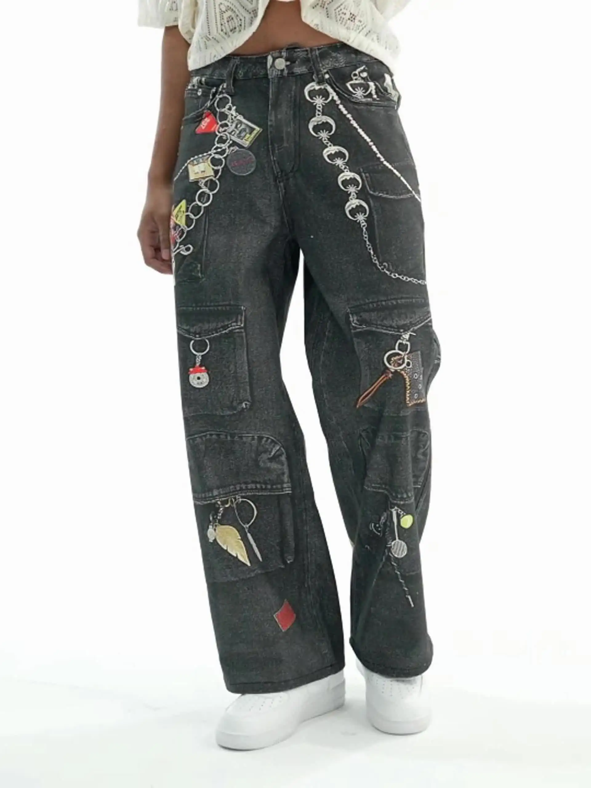 Loose Fit 3D Printed Straight Leg Jeans - Hip Hop Style