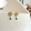 JD Jewelry Custom French Retro 14K gold plated Pure 925 Sterling silver Emerald Drop Earrings