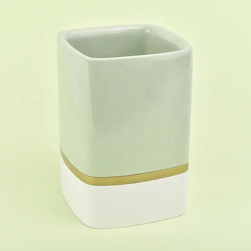 Green square glaze ceramic candle jar votive candle holders custom home decorative use