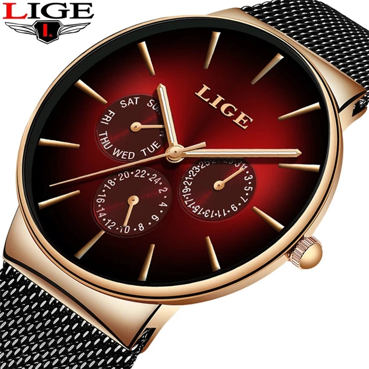reloj lige 2021 New Fashion Mens Watches Quartz Watch Women Mesh Steel Waterproof Ultra thin Wristwatch For Men Sport Clock 9936