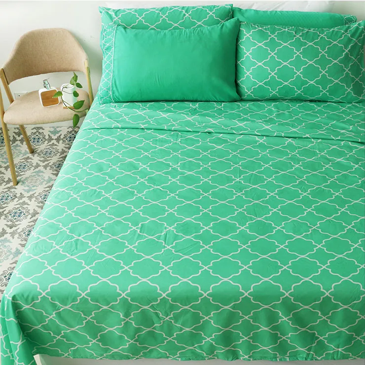 Green Disperse Printing 75gsm 100 Polyester Microfiber Sheet Set 6pcs