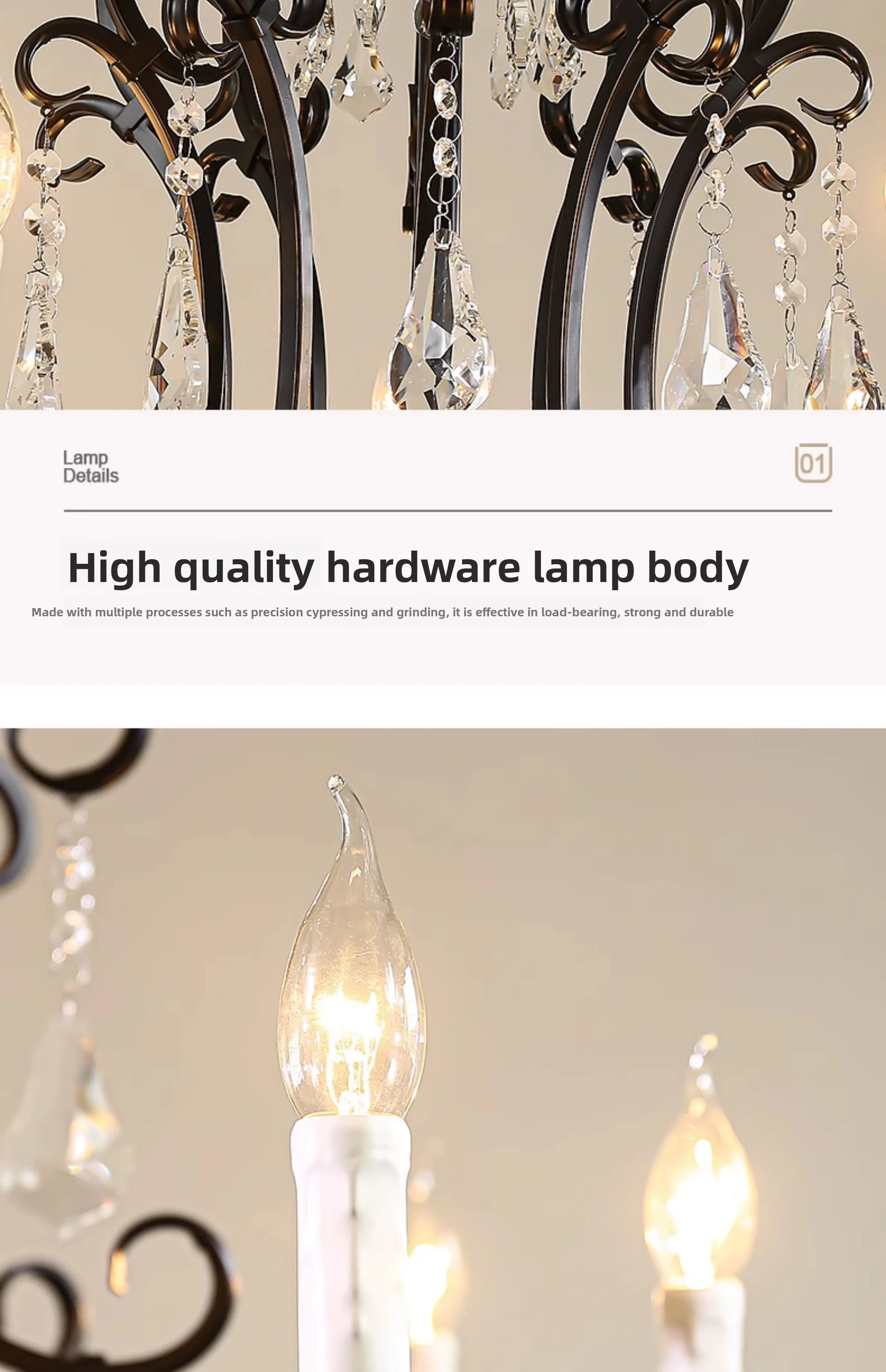 product large vintage retro brass black metal crystal chandelier customized home decor pendant light-19