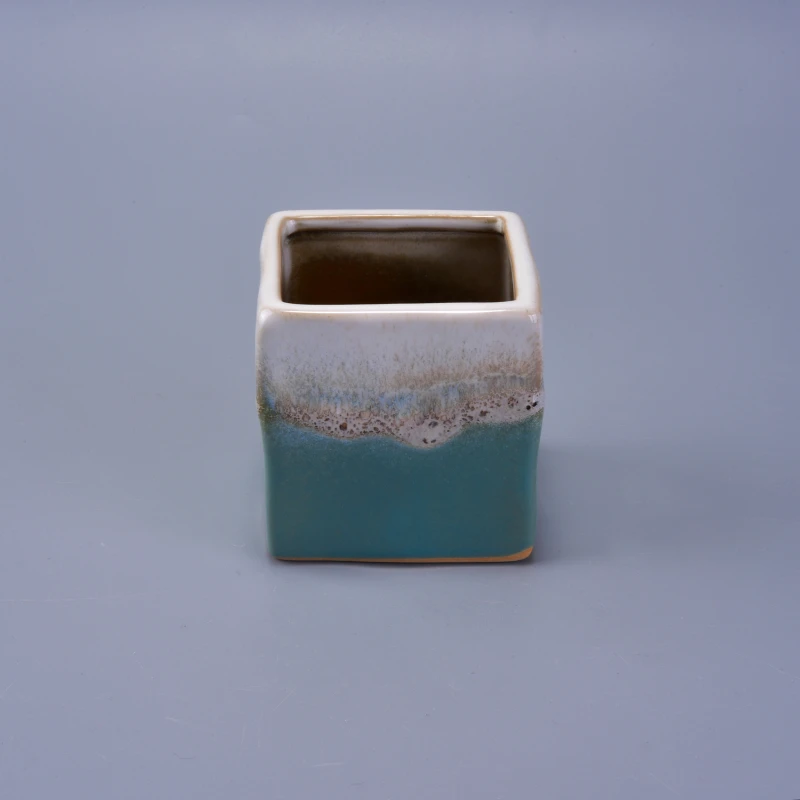 220ml Reactive Stoneware Square Jar Ceramic Candle Vessel for Home Decoration