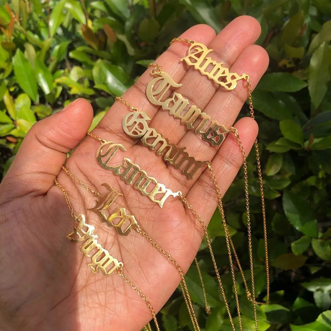 New Design Stainless Steel Gold Plated Constellation Pendant Zodic Necklace Custom Name Name Plate Letter Zodiac Necklace Buy Dainty Gold Plated Zodiac Sign Necklace Iconic Twelve Necklace Pendants Girls Birthday Jewelry Simple