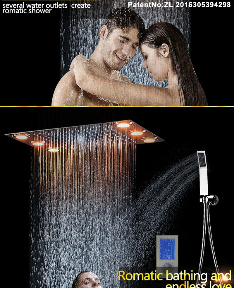 Hotel Home Digital Thermostatic Ceiling LED Rainfall Shower Bathroom Touch Control Panel Wall Mounted Faucet Shower Set
