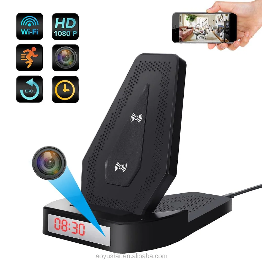 Hidden Camera Night Light Wireless Charger Wifi Mini Spy Camera Hd
