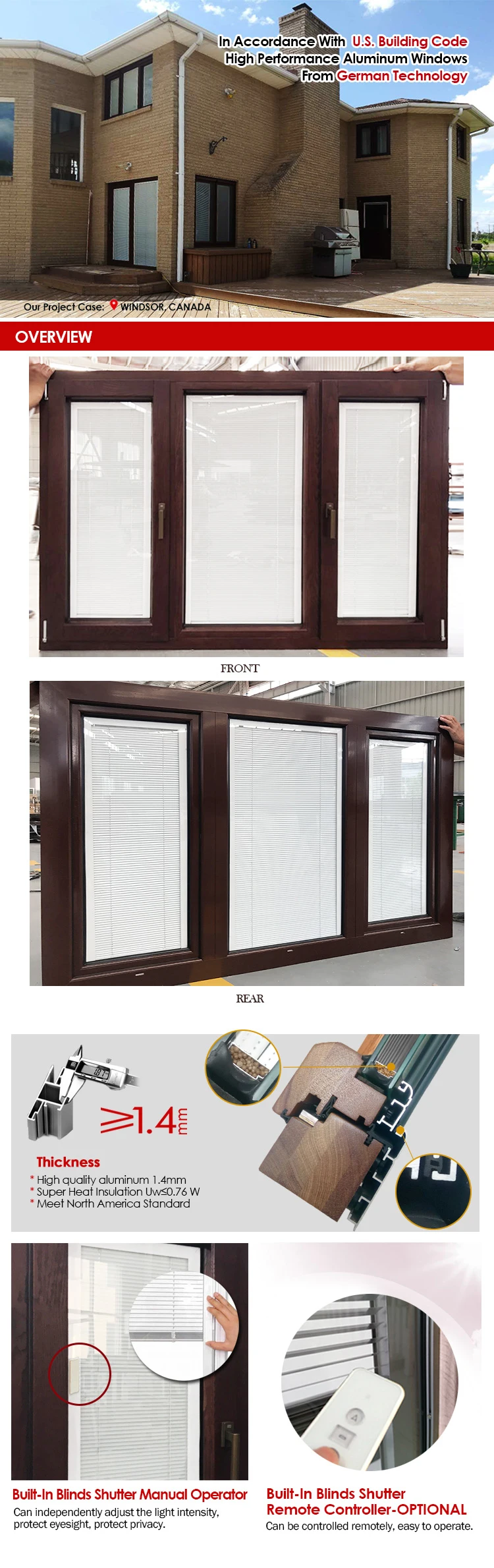 Doorwin Made To Measure Timber Aluminum Clading Two Opening Ways Tilt And Turn Casement Windows With Built-In Blinds for House