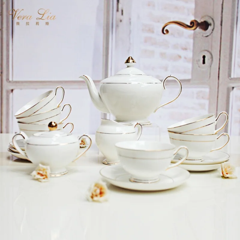 Wholesale Unique White Exquisite Gold Line Tea Cup Sets,Grace Turkish Ceramic Tea Set factory