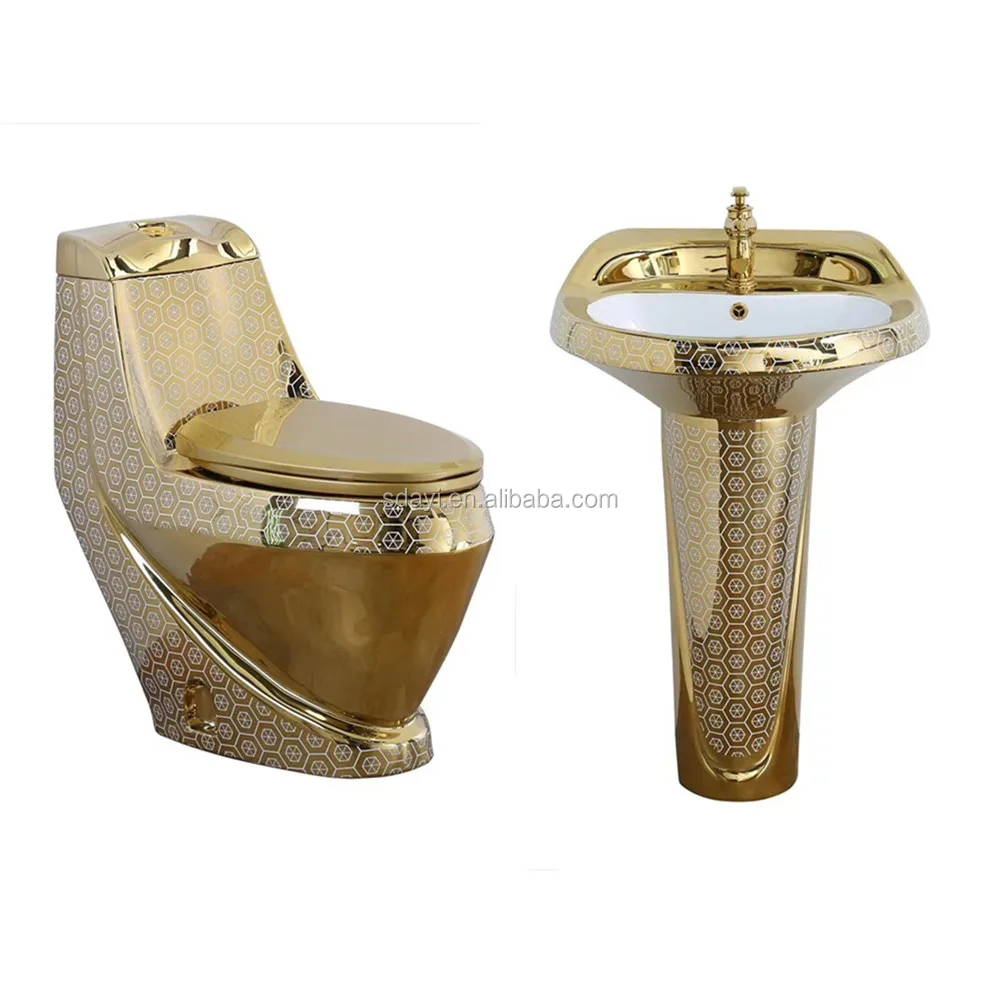 Ceramic Gold Color Toilet Bowl Other Bidet Pedestal Basin Bath Wc