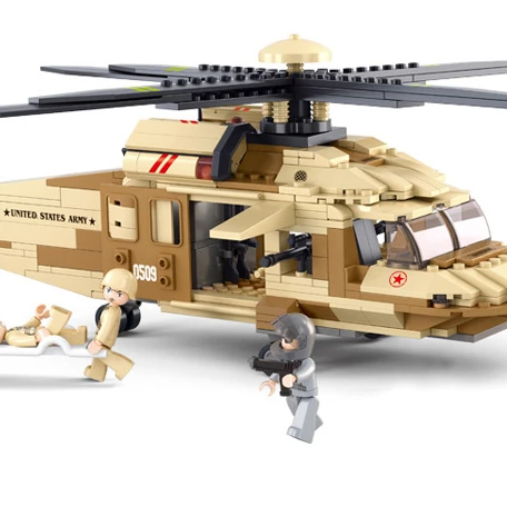 军事法术插件拼装益智卡通木质积木b0509黑鹰直升机飞机男孩玩具