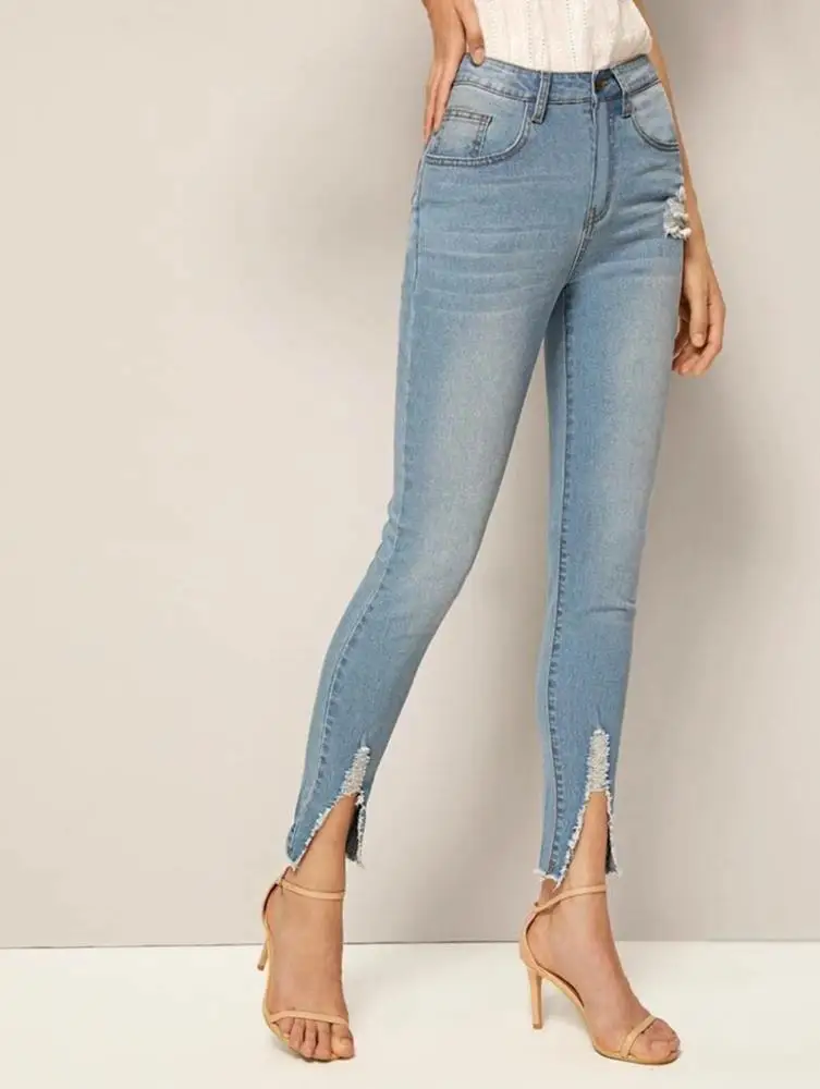 high waisted slim fit trousers