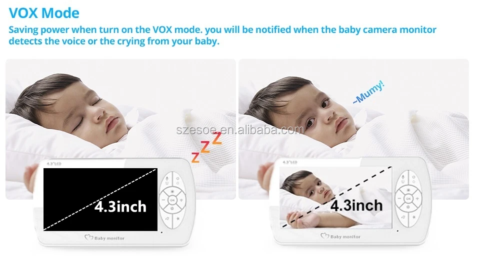 HD 1080P 4.3 inch LCD Screen IR Night Vision Wireless audio wifi baby Crying Detection Two Way Audio baby monitor wifi camera