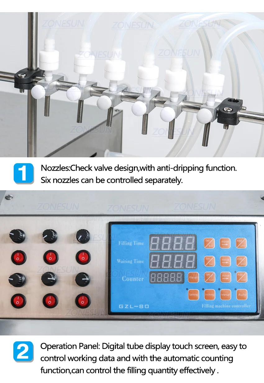 Zonesun Zs-ytdp6 Semi Automatic 6 Heads Diaphragm Pump Juice Bottle ...