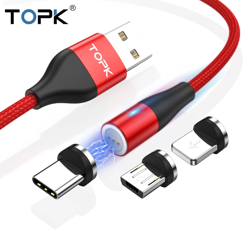
TOPK AM60 1M 2020 Upgrade 3rd Gen 3A Fast Charging LED Magnetic Micro USB Type C Cable 