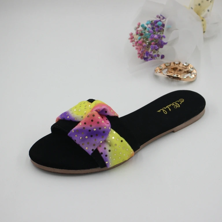 批发高品质便宜舒适女拖鞋蝴蝶结钻拖鞋女式布套拖鞋