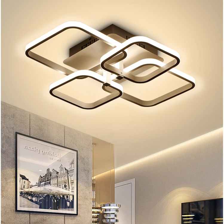 Remote Control Dimmable Ceiling Lights 4 Arms LED Lamps Square Chandeliers for Living Room