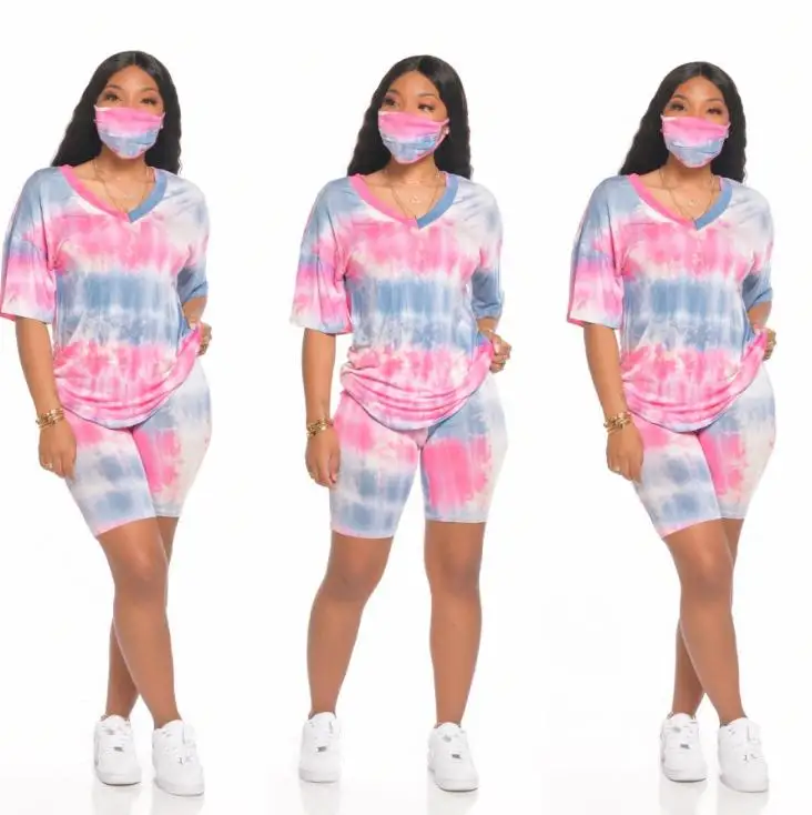 tie dye biker shorts and shirt set