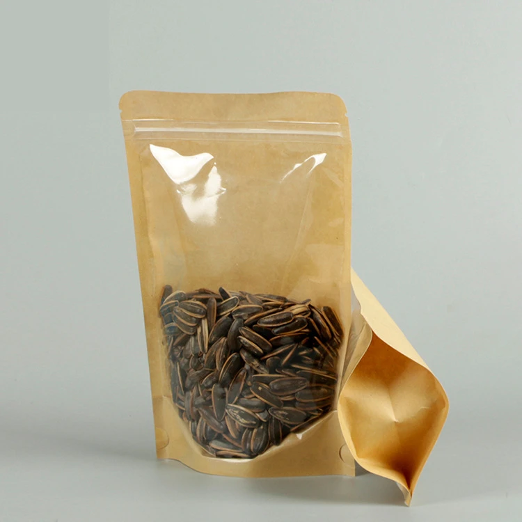 Передняя прозрачная задняя Крафтовая стоячая сумка для еды рисовых орехов муки с молнией от производителя