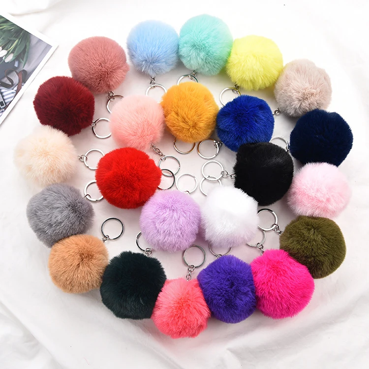 Wholesale Fox Fur Ball Keyring Pom Pom Keychain For bags pendant