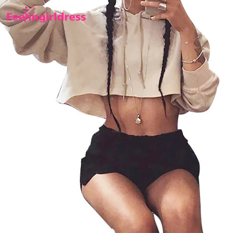 OEM Logo Latest Design Lady Pullover Hoodies Women Long Sleeve Crop Top