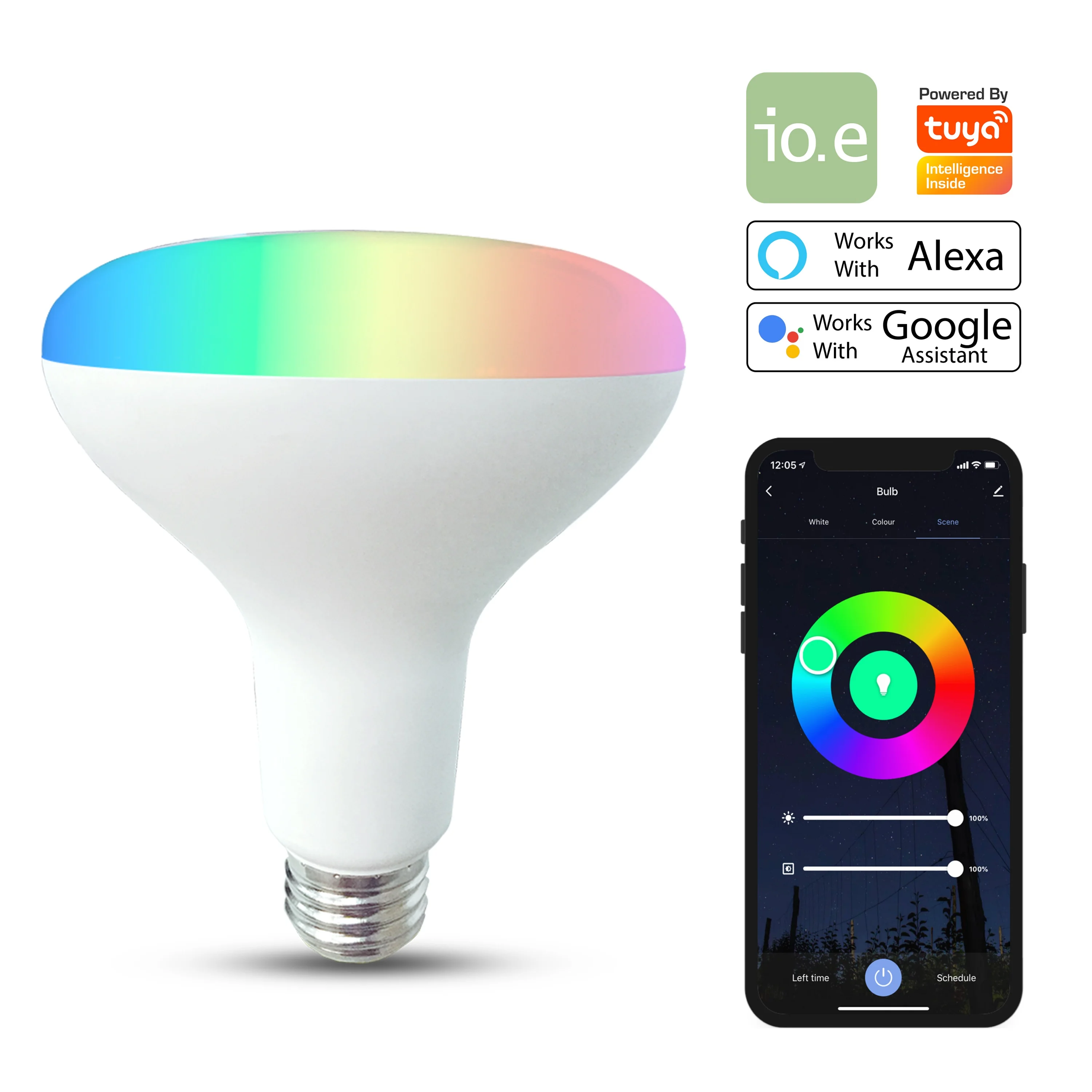 Smart WiFi LED Bulb BR30 700lm 8W 100/120V E26 RGBW dimmable Tuya Smart works with Alexa and Google Assistant