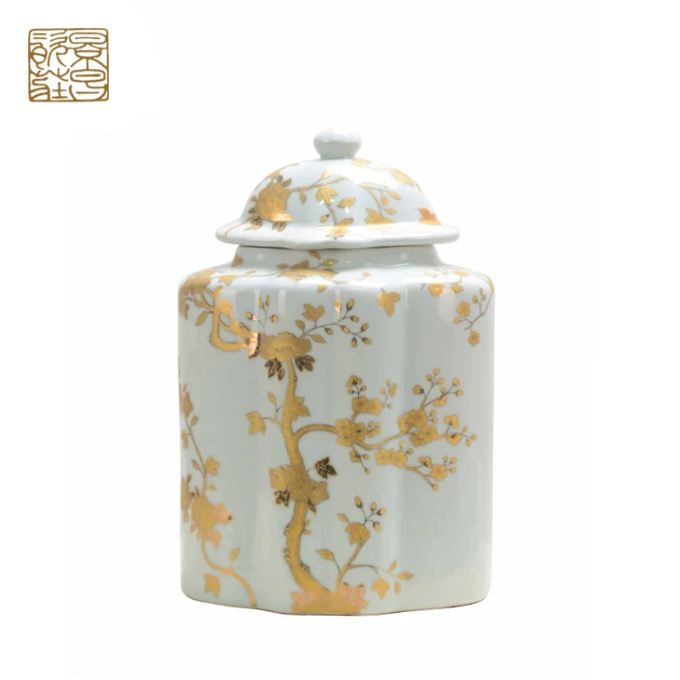Good Products Painting Gold Flower Pattern Ceramic Ginger Jar White Porcelain Temple Jar Buy