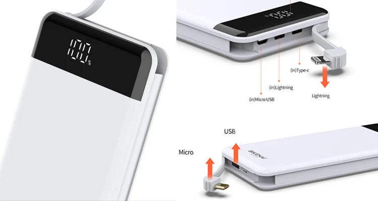 Universal Power Bank 10000mAh Built-in Cable For Micro USB Lighting Type C Power Bank Charger 10000mah Powerbank For Phones - ANKUX.COM
