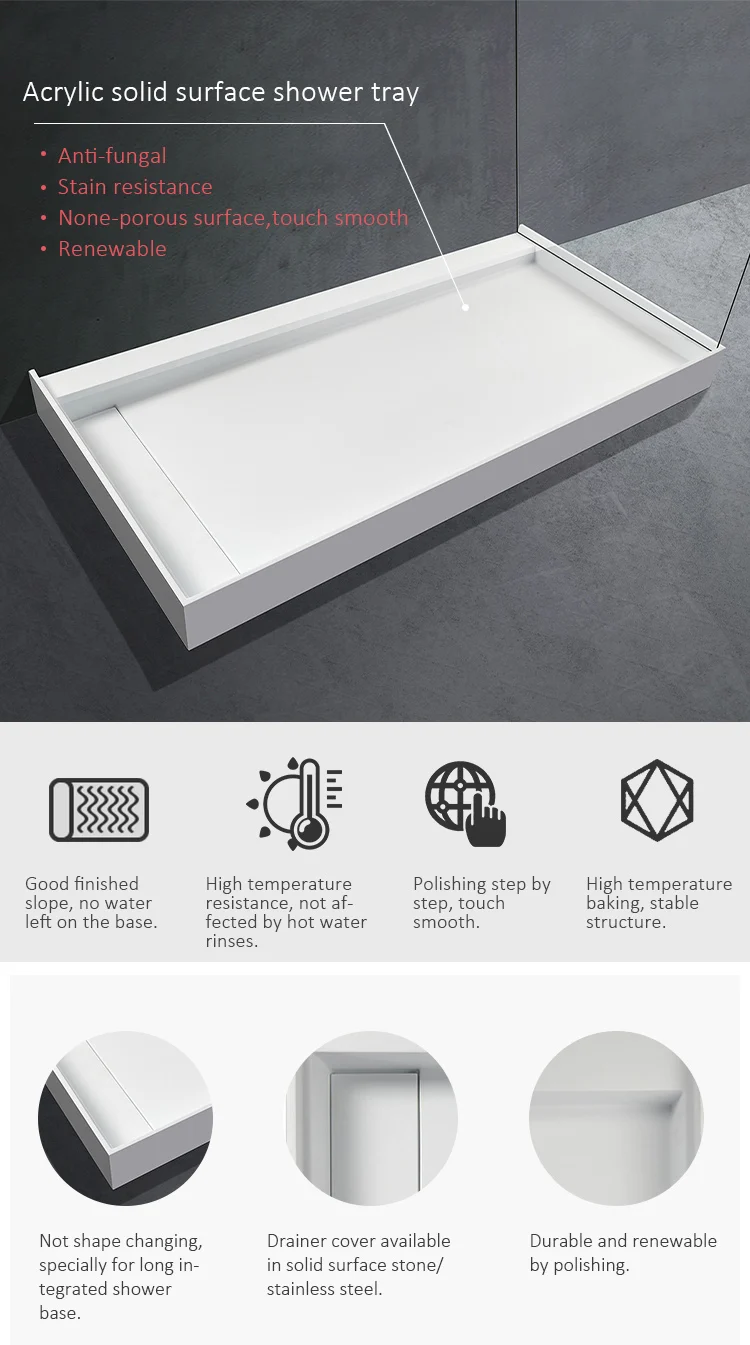 Solid Surface Acrylic Shower Tray / Stone Resin Shower Base Buy White