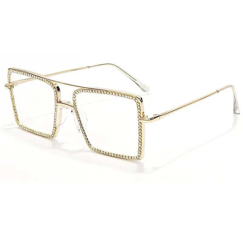 

2021 fashion luxury designer bling rhinestone metal eyeglasses trendy oversized diamond women shades sun glasses sunglasses, 4 colors