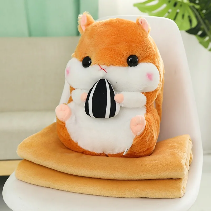 Brown Fat rabbit Cute hamster hold pillow blanket cushioned coral velvet blanket 