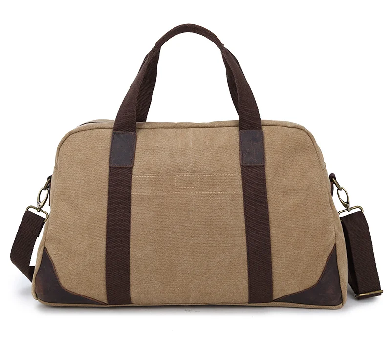 Eco-friendly Vintage Washed Canvas Travel Duffle Bag with Crazy horse leather trim