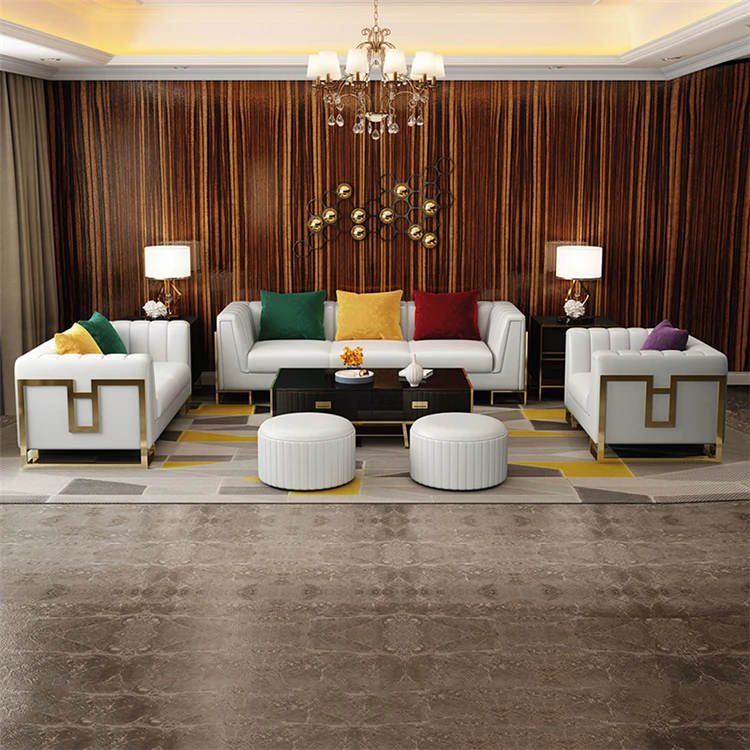 Luxury Living Room Furniture Solid Wood Gold Stainless Steel Frame