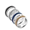 Personality Stainless Steel Black Rotatable Chain Men Ring For Fathers Day US Size 6-12