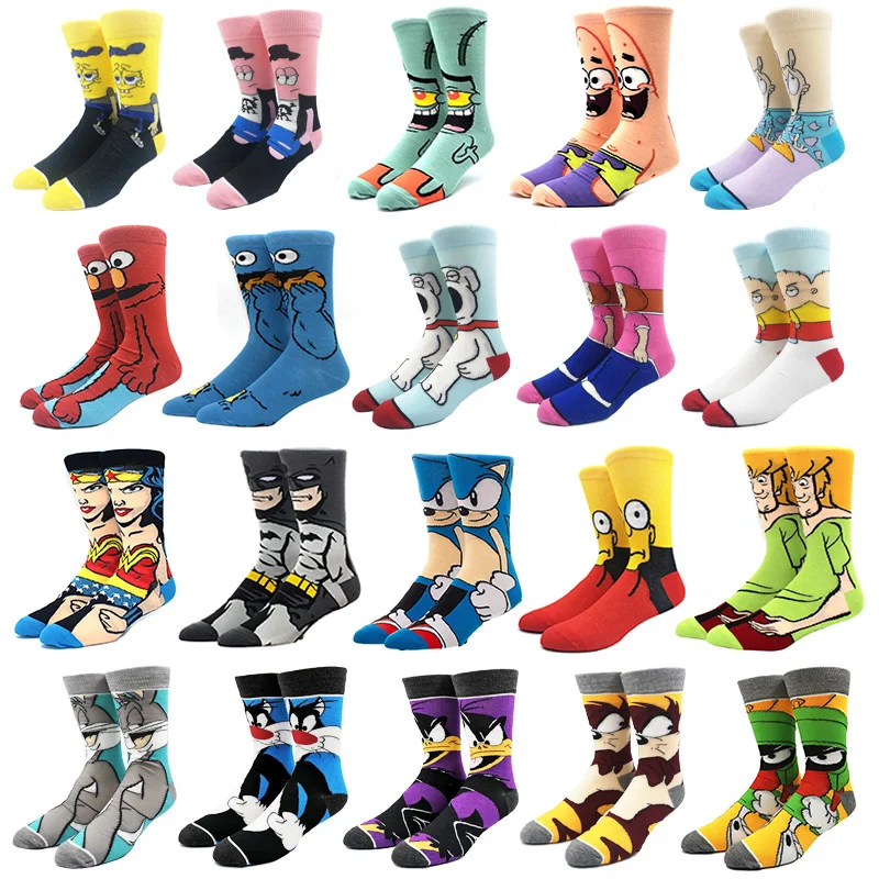 

2021Funny happy comics men fashion cotton calcetines dibujos animados custom tube crew designer meias ankle anime cartoon socks, Accept customized colours