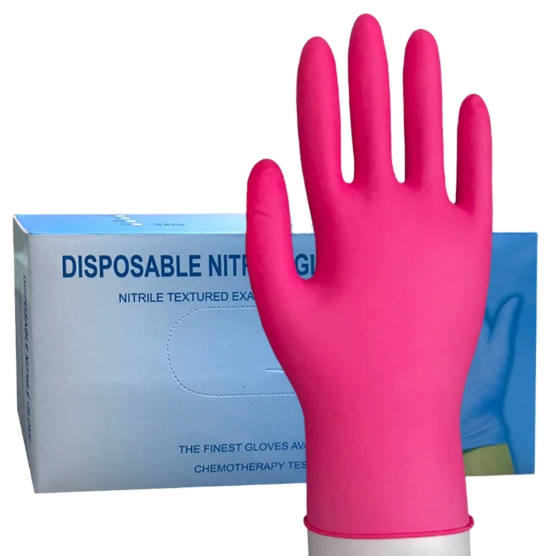 Disposable Nitrile Examination Glove Housekeeping Kitchen Medical Pink Disposable Gloves