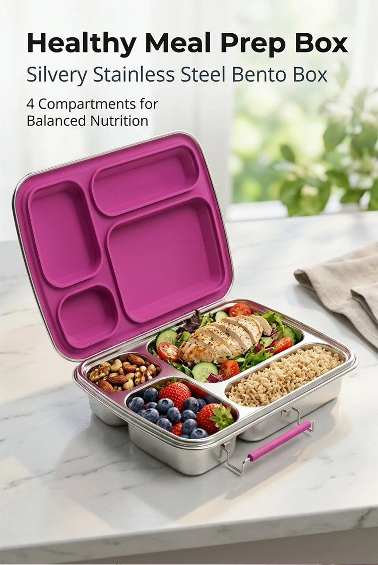 KOLINK Custom 4-Compartment Stainless Steel Bento Box Detail 1