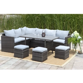 Whole Sale Backyard Rattan Outdoor Garden Sets Sofa With Plastic Table