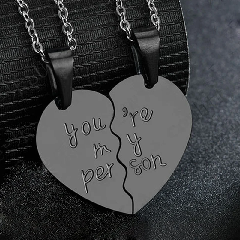 定制的信你是我的人两个半心夫妇破半设计的染色钢吊坠项链 - buy