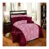 Oval honeydew pattern burgundy color printed and 3d embossed item 100% polyester flannel bedding comforter sets luxury level