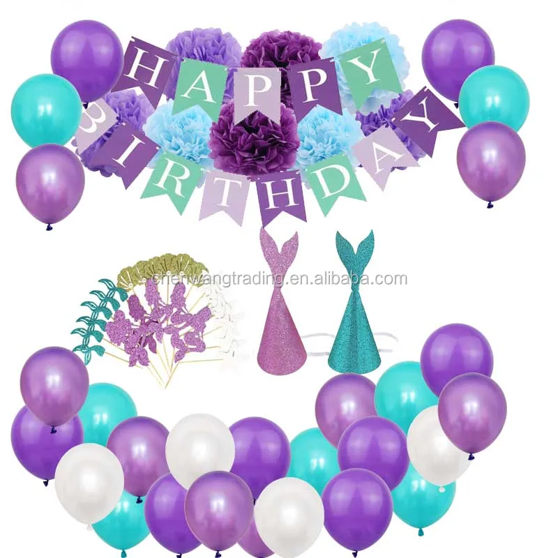 Mermaid Magical Sparkle Happy Birthday Banner Favor Mermaid Theme Party Decoration Supplies For Kids Under the Sea Party