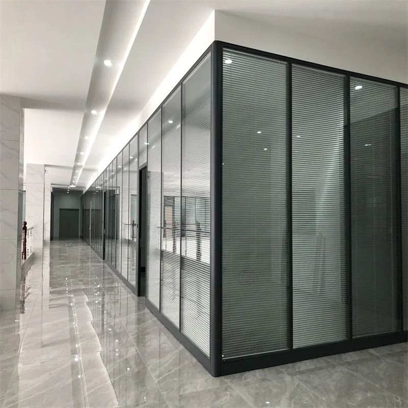 100mm Aluminum Frame Steel Keel Double Glass Partition with Built-In Louvers for High-End Retail Boutiques supplier