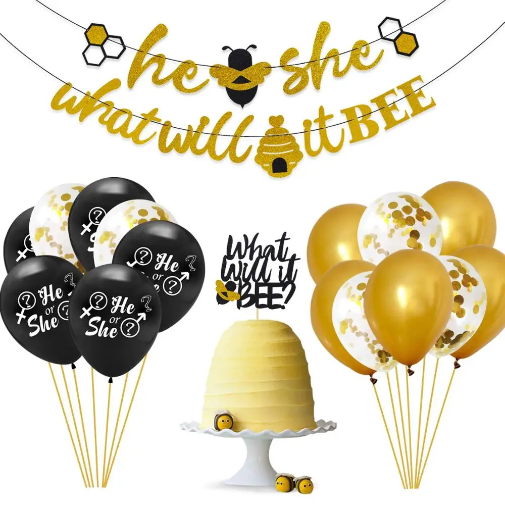 He Or She What It Will Bee Banner Cake Topper Party Balloon Gender Reveal Party Decorations Set Buy He Or She What It Will Bee Banner Gender Reveal Party Decorations Set What It