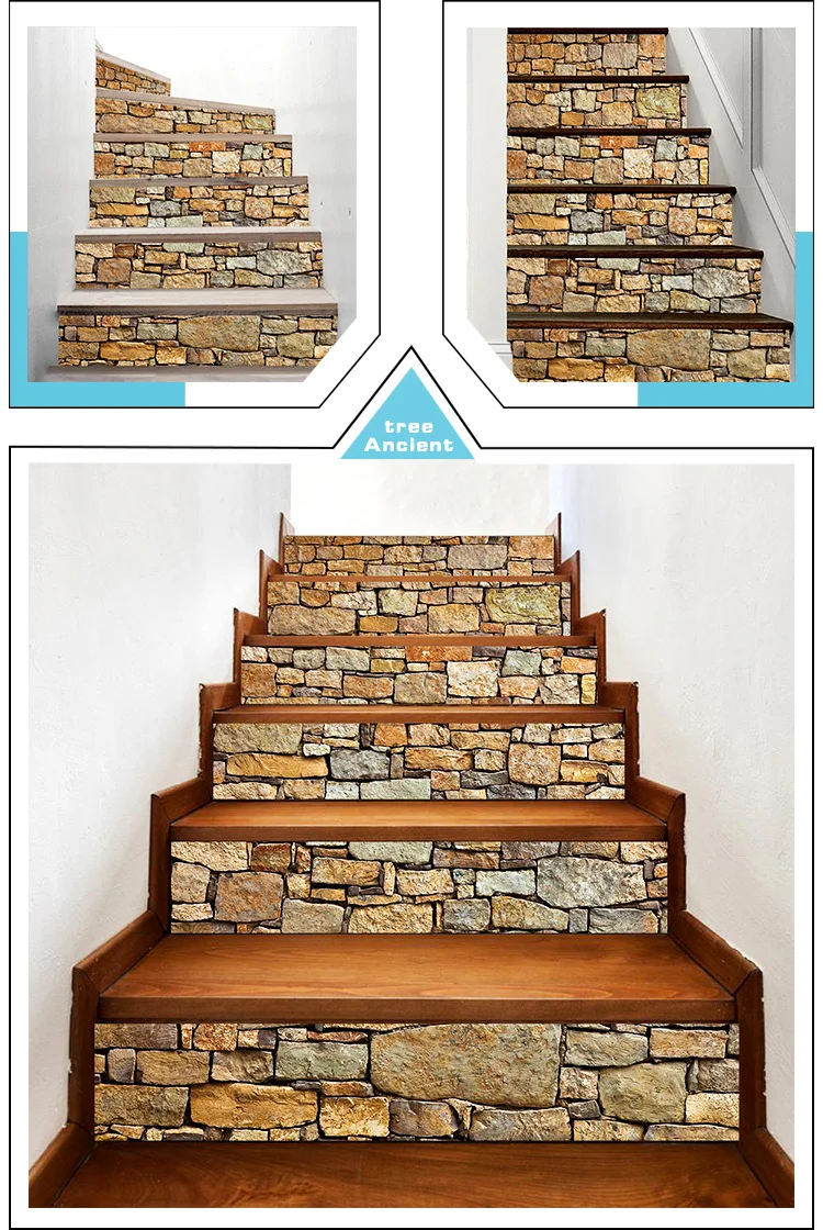 Popular Self Adhesive Creative 3D Stair Stickers Living Room DIY Simulation Stone Wall Decoration Home Waterproof Wall Stick